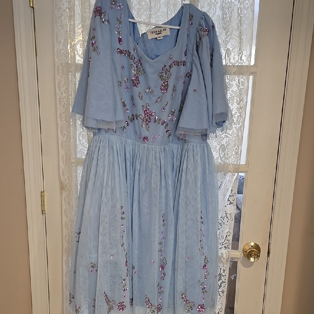 Blue Floral Embroidered Dress